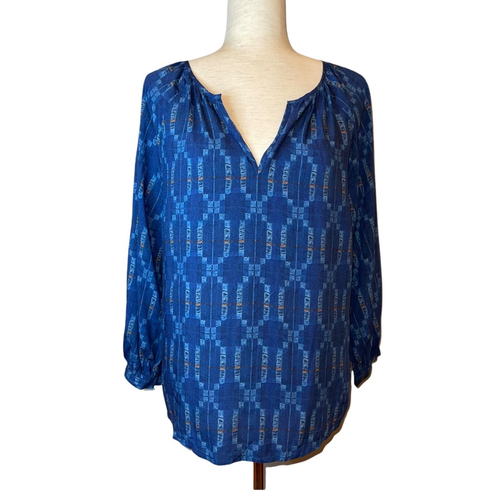 NWOT ECRU Blue Silk Long sleeve blouse top S